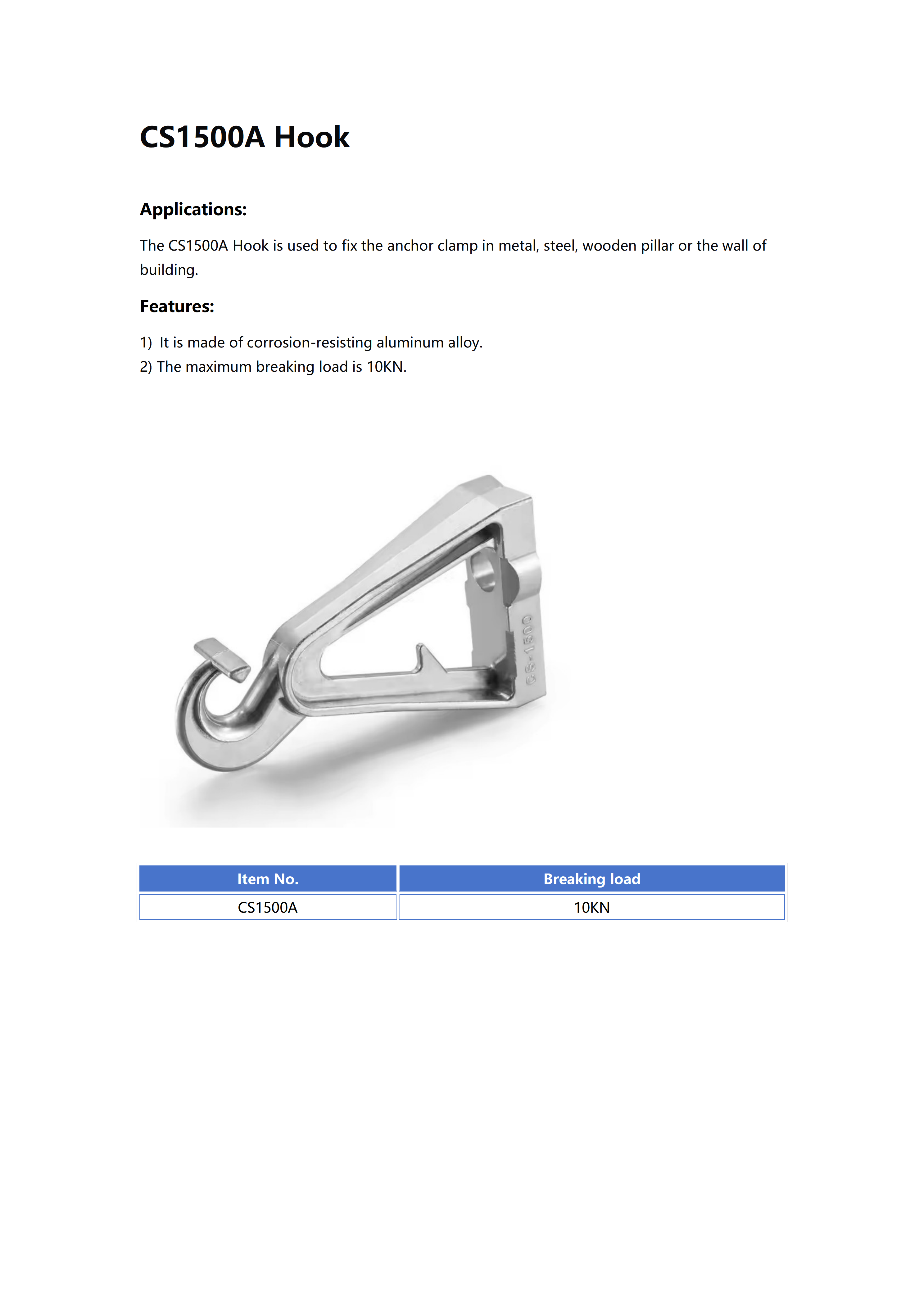 CS-1500A Anchor Clamp Hook detail 1